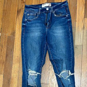 GARAGE high waisted destroyed denim skinny jeans, raw hem, size 4